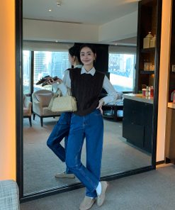 High-Waisted Slim-Fit Nine-Point Jeans for Women - Versatile Straight-Leg Tapered Casual Pants, Y2K Style