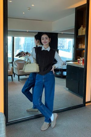High-Waisted Slim-Fit Nine-Point Jeans for Women - Versatile Straight-Leg Tapered Casual Pants, Y2K Style