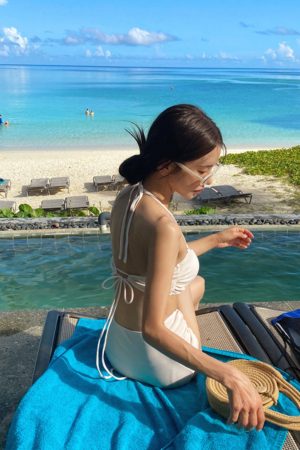 High-Waisted Slimming Sexy Tie Bikini for Women, Small Bust - Trendy Swimwear for Hot Springs and Vacation, 2025 Style