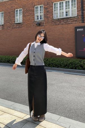 High-Waisted Split Leather Skirt for Women, Elegant Bodycon Design, Slimming Mid-Length Straight-Cut Style