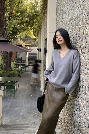 High-Waisted Split Leather Skirt for Women, Elegant Bodycon Design, Slimming Mid-Length Straight-Cut Style