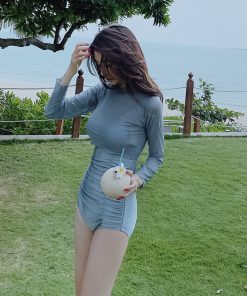 High-Waisted Two-Piece Long Sleeve Swimsuit for Women, Mesh Underwire Bikini, Sexy Swimwear for Hot Springs and Beach Days