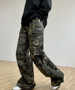 High-Waisted Unisex Camouflage Pants - Vintage American Multi-Pocket Straight-Leg Trendy Loose Work Pants for 90s Y2K Style