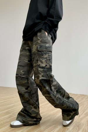 High-Waisted Unisex Camouflage Pants - Vintage American Multi-Pocket Straight-Leg Trendy Loose Work Pants for 90s Y2K Style