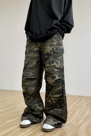 High-Waisted Unisex Camouflage Pants - Vintage American Multi-Pocket Straight-Leg Trendy Loose Work Pants for 90s Y2K Style