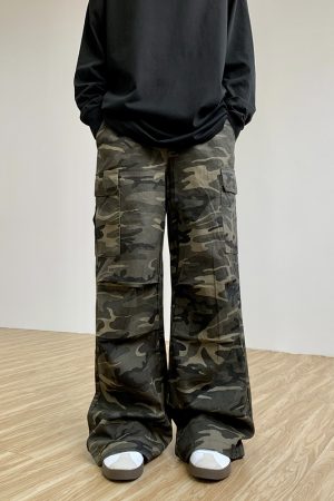 High-Waisted Unisex Camouflage Pants - Vintage American Multi-Pocket Straight-Leg Trendy Loose Work Pants for 90s Y2K Style
