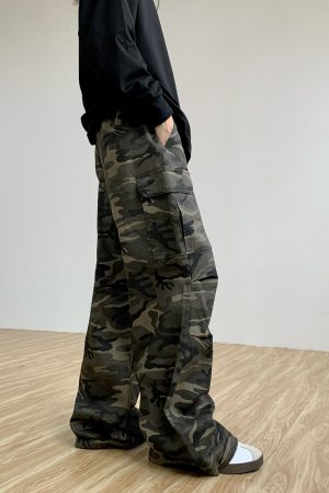 High-Waisted Unisex Camouflage Pants - Vintage American Multi-Pocket Straight-Leg Trendy Loose Work Pants for 90s Y2K Style