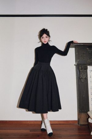 High-Waisted Vintage Pleated Umbrella Skirt for Women - Mid-Length A-Line Puff Skirt with Temperament Style