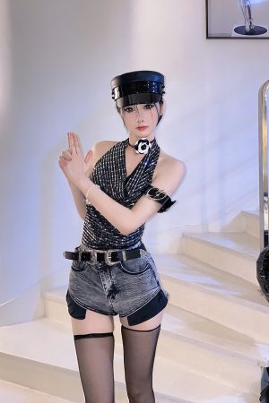 High-Waisted Vintage Spliced Design Denim Shorts for Women - Ultra-Short Slim Fit Hot Pants, 90s Inspired Fashion