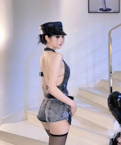 High-Waisted Vintage Spliced Design Denim Shorts for Women - Ultra-Short Slim Fit Hot Pants, 90s Inspired Fashion