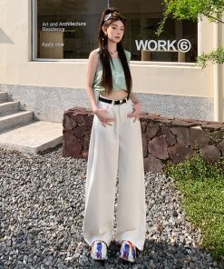 High-Waisted Wide-Leg Ankara Red Jeans for Women, American Vintage Style, Slim Straight-Leg Design, Floor-Length Fashion