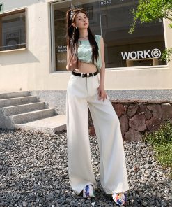 High-Waisted Wide-Leg Ankara Red Jeans for Women, American Vintage Style, Slim Straight-Leg Design, Floor-Length Fashion