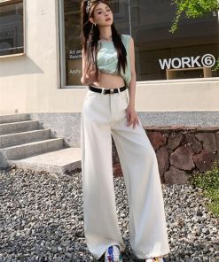 High-Waisted Wide-Leg Ankara Red Jeans for Women, American Vintage Style, Slim Straight-Leg Design, Floor-Length Fashion