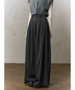 High-Waisted Wide-Leg Draped Suit Pants for Women - Loose and Slimming Floor-Length Trousers, Ideal for Chic 90s Style Outfits