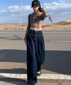 High-Waisted Wide-Leg Jeans for Women, 2025 American Retro Loose Fit Draped Trousers, Slimming Straight Pants