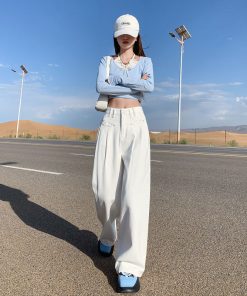 High-Waisted Wide-Leg Jeans for Women, 2025 American Retro Loose Fit Draped Trousers, Slimming Straight Pants