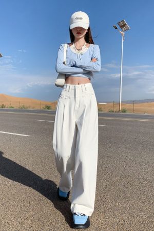 High-Waisted Wide-Leg Jeans for Women, 2025 American Retro Loose Fit Draped Trousers, Slimming Straight Pants