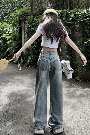 High-Waisted Wide-Leg Jeans for Women, Retro Loose Fit Colorful Graffiti High Street Floor-Length Pants