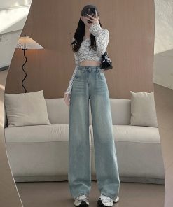 High-Waisted Wide-Leg Jeans for Women, Retro Slim-Fit Loose Straight Pants, 2025 American Vintage Floor-Length Trousers