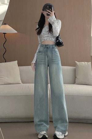 High-Waisted Wide-Leg Jeans for Women, Retro Slim-Fit Loose Straight Pants, 2025 American Vintage Floor-Length Trousers