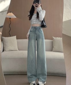 High-Waisted Wide-Leg Jeans for Women, Retro Slim-Fit Loose Straight Pants, 2025 American Vintage Floor-Length Trousers