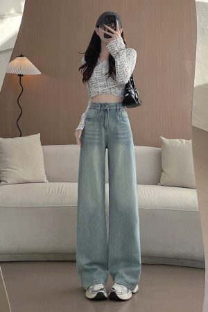 High-Waisted Wide-Leg Jeans for Women, Retro Slim-Fit Loose Straight Pants, 2025 American Vintage Floor-Length Trousers