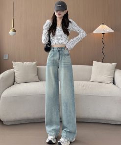 High-Waisted Wide-Leg Jeans for Women, Retro Slim-Fit Loose Straight Pants, 2025 American Vintage Floor-Length Trousers