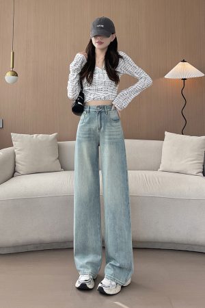 High-Waisted Wide-Leg Jeans for Women, Retro Slim-Fit Loose Straight Pants, 2025 American Vintage Floor-Length Trousers
