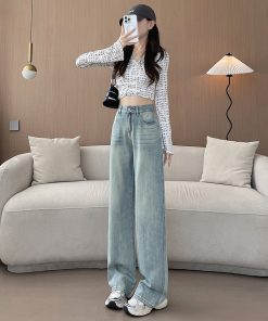 High-Waisted Wide-Leg Jeans for Women, Retro Slim-Fit Loose Straight Pants, 2025 American Vintage Floor-Length Trousers