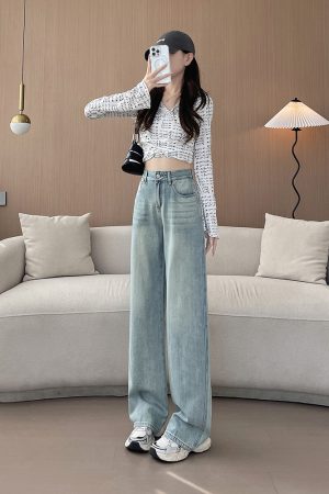 High-Waisted Wide-Leg Jeans for Women, Retro Slim-Fit Loose Straight Pants, 2025 American Vintage Floor-Length Trousers