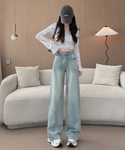 High-Waisted Wide-Leg Jeans for Women, Retro Slim-Fit Loose Straight Pants, 2025 American Vintage Floor-Length Trousers