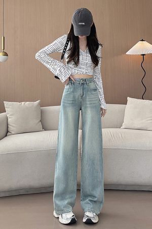High-Waisted Wide-Leg Jeans for Women, Retro Slim-Fit Loose Straight Pants, 2025 American Vintage Floor-Length Trousers
