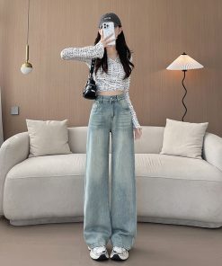 High-Waisted Wide-Leg Jeans for Women, Retro Slim-Fit Loose Straight Pants, 2025 American Vintage Floor-Length Trousers