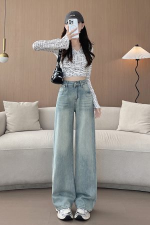 High-Waisted Wide-Leg Jeans for Women, Retro Slim-Fit Loose Straight Pants, 2025 American Vintage Floor-Length Trousers
