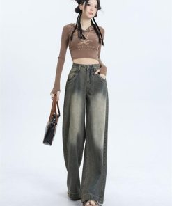 High-Waisted Wide-Leg Jeans for Women, Vintage Slimming Loose Straight-Leg Trousers, 2025 American Fashion Style