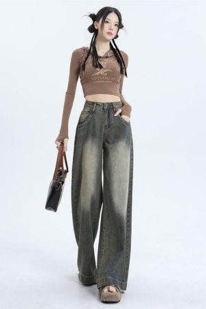 High-Waisted Wide-Leg Jeans for Women, Vintage Slimming Loose Straight-Leg Trousers, 2025 American Fashion Style