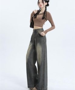 High-Waisted Wide-Leg Jeans for Women, Vintage Slimming Loose Straight-Leg Trousers, 2025 American Fashion Style