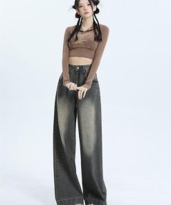 High-Waisted Wide-Leg Jeans for Women, Vintage Slimming Loose Straight-Leg Trousers, 2025 American Fashion Style