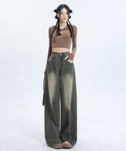 High-Waisted Wide-Leg Jeans for Women, Vintage Slimming Loose Straight-Leg Trousers, 2025 American Fashion Style