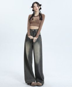 High-Waisted Wide-Leg Jeans for Women, Vintage Slimming Loose Straight-Leg Trousers, 2025 American Fashion Style