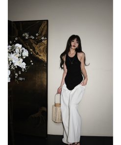 High-Waisted Wide-Leg Long Pants for Women - Slimming Straight Fit, Trendy Casual Style, Perfect for Everyday Wear