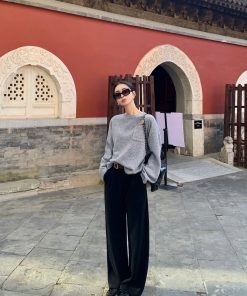 High-Waisted Wide-Leg Pants for Women, Thick Casual Autumn Winter Trousers, Versatile Floor-Length Straight Fit