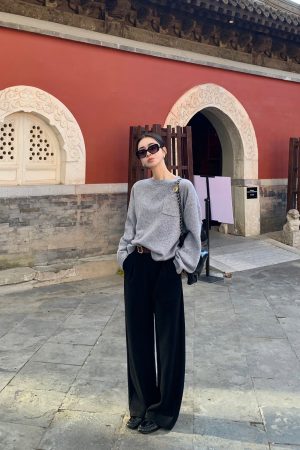 High-Waisted Wide-Leg Pants for Women, Thick Casual Autumn Winter Trousers, Versatile Floor-Length Straight Fit