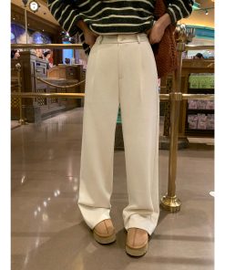 High-Waisted Wide-Leg Pants for Women, Thick Casual Autumn Winter Trousers, Versatile Floor-Length Straight Fit