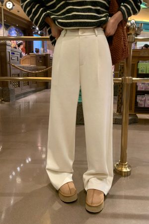 High-Waisted Wide-Leg Pants for Women, Thick Casual Autumn Winter Trousers, Versatile Floor-Length Straight Fit