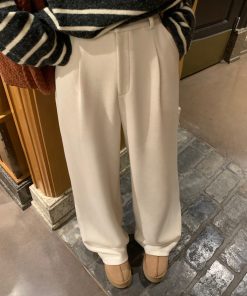 High-Waisted Wide-Leg Pants for Women, Thick Casual Autumn Winter Trousers, Versatile Floor-Length Straight Fit