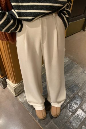 High-Waisted Wide-Leg Pants for Women, Thick Casual Autumn Winter Trousers, Versatile Floor-Length Straight Fit