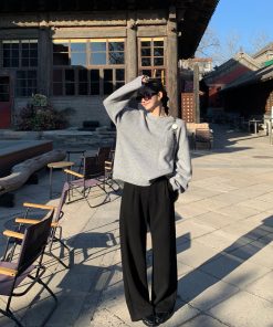 High-Waisted Wide-Leg Pants for Women, Thick Casual Autumn Winter Trousers, Versatile Floor-Length Straight Fit