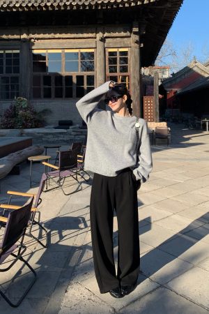 High-Waisted Wide-Leg Pants for Women, Thick Casual Autumn Winter Trousers, Versatile Floor-Length Straight Fit