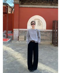High-Waisted Wide-Leg Pants for Women, Thick Casual Autumn Winter Trousers, Versatile Floor-Length Straight Fit